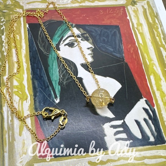 Alquimia Jewelry - Citrine sphere/worry stone 925 stamped dainty vermeil gold statement necklace